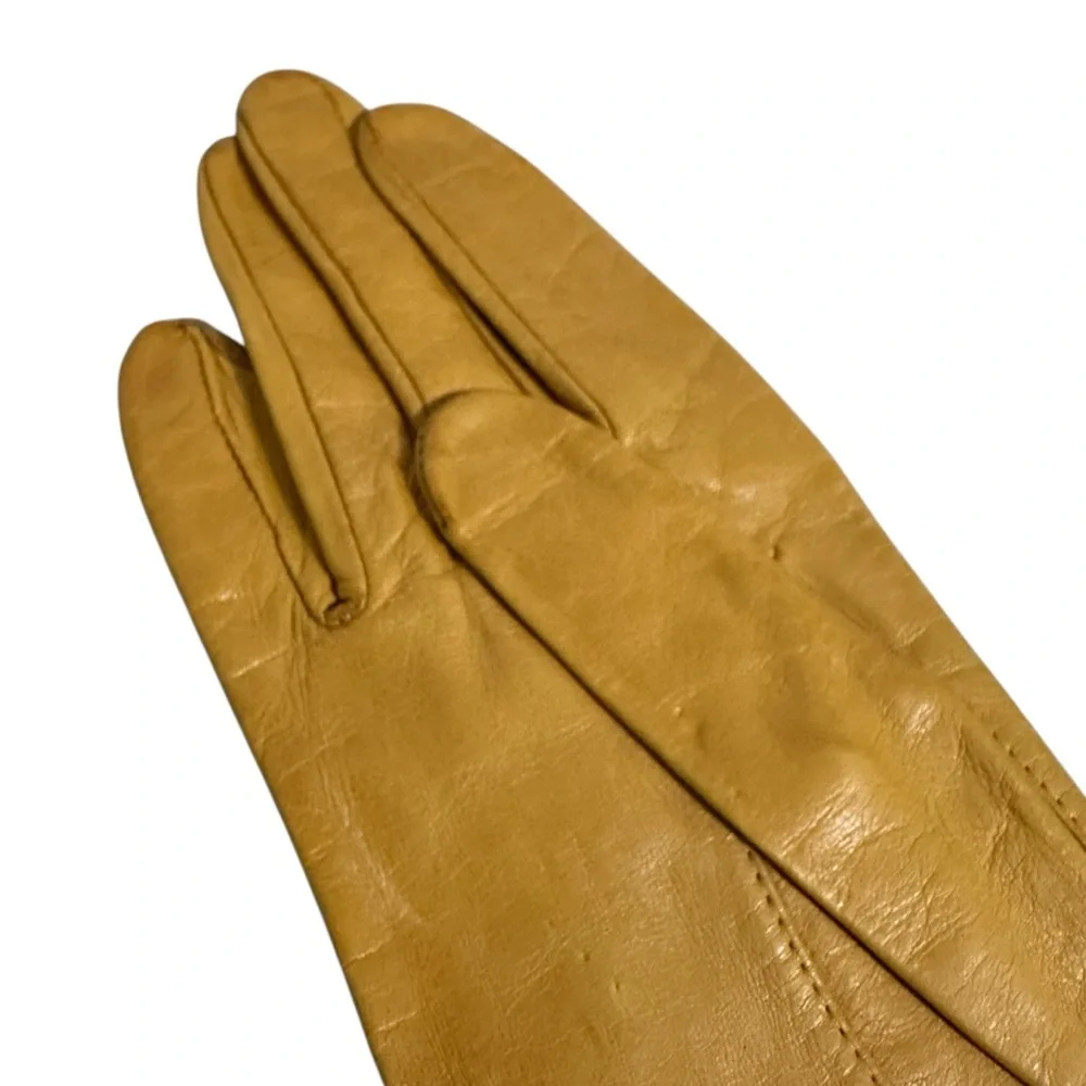 Vintage Aris Womens 100% Silk Lined Leather Gloves Size 6.5 Yellow